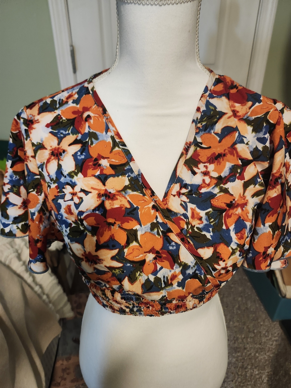 SHEIN MID Wrap Crop Top in Orange and Blue